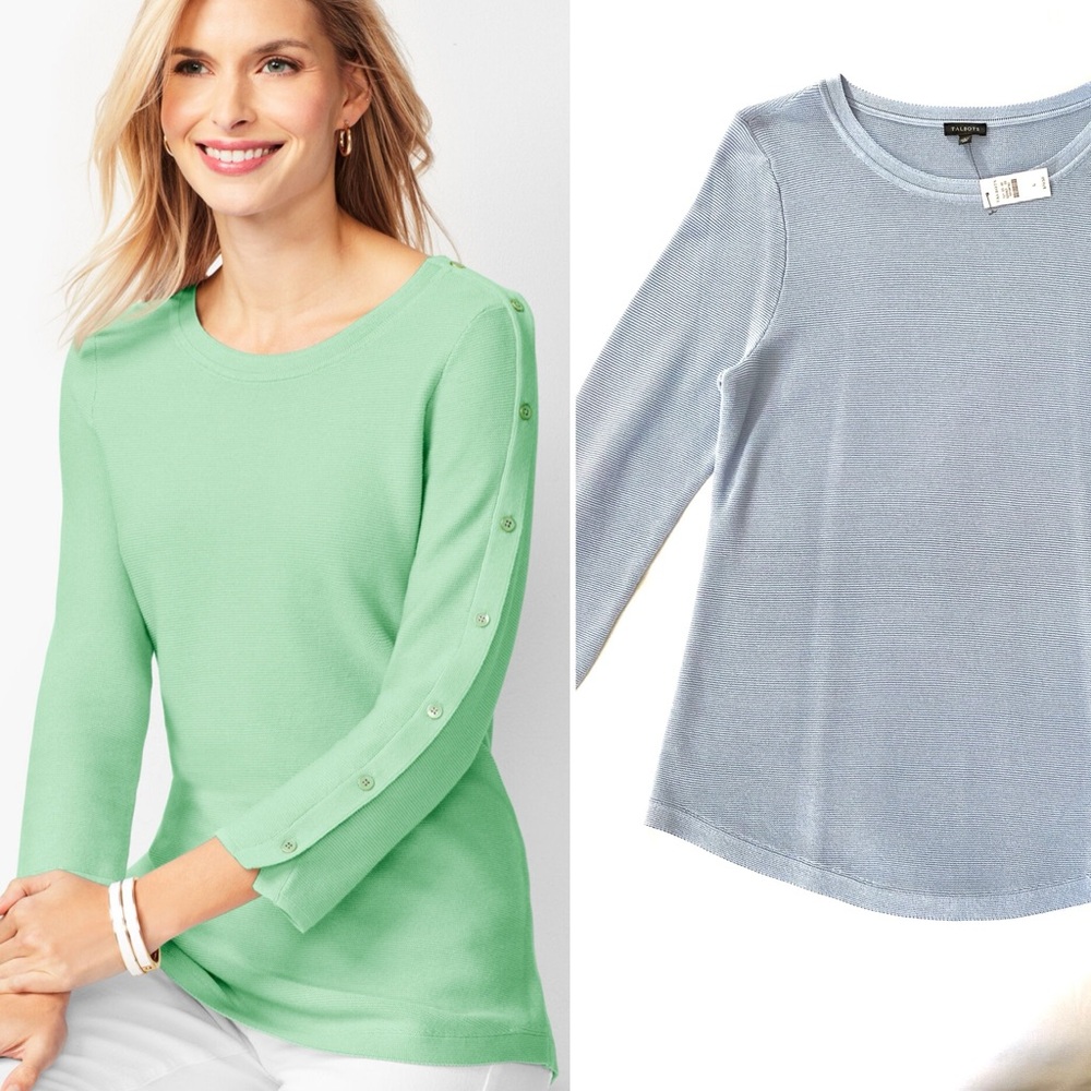 Talbots Button Sleeve Sweater Blue NWTs